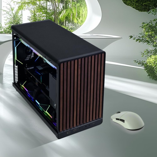 Lian Li A3-mATX-WD-26.3L Micro Form Factor Chassis - Black, Wood Front Panel, Supports 360mm AIO, M-ATX/ITX, Modular Design