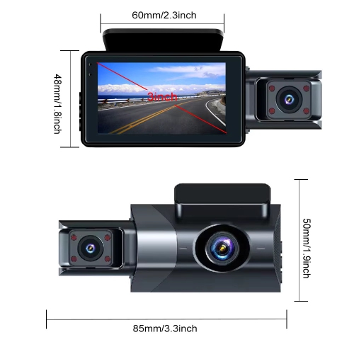 1296P+480P+480P 3 Channel Dash Cam Wide Angle for Cars Front, Inside and Rear and 32GB SD Card Included with Loop Recording and G-Sensor