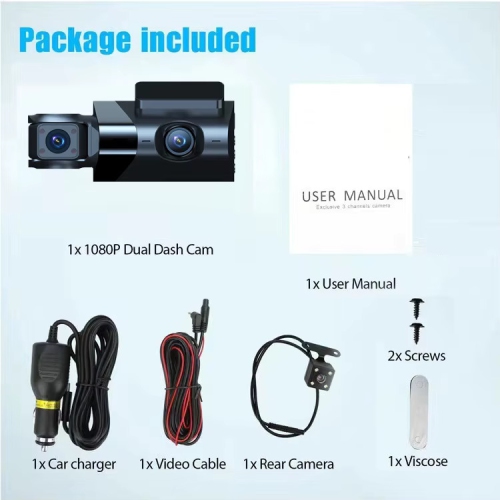 1296P+480P+480P 3 Channel Dash Cam Wide Angle for Cars Front, Inside and Rear and 32GB SD Card Included with Loop Recording and G-Sensor