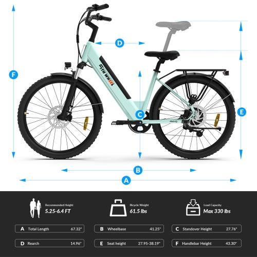 5TH WHEEL LB18 Electric Bike for Adult with 350W Motor, 26" EBike with 36V 10.4Ah Removable Battery Ebike, Electric Bicycle with 7 Speed, UL2849