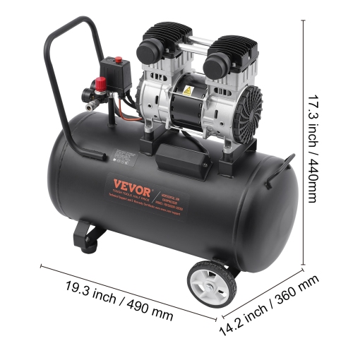 VEVOR 15 Gallon Air Compressor, Steel Tank, 2HP 5.3 CFM@90 PSI Oil Free Air Compressor & Max. 125PSI Pressure, 78dB Ultra Quiet Portable Compressor,