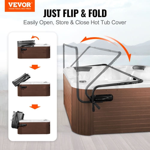 VEVOR 31.5" - 41.3" Height Hot Tub Cover Lift, Spa Cover Lift, Width 69" - 100.5" Adjustable, Installed on Both Sides at the Top, Suitable for