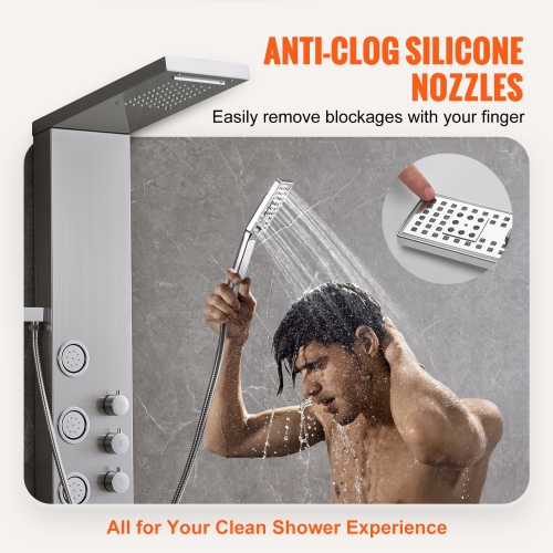 VEVOR 4 Shower Modes Shower Panel System, Rainfall, Waterfall, 5 Full Body Massage Jets and 3-Setting Handheld Shower Head with 59" Hose, Stainless
