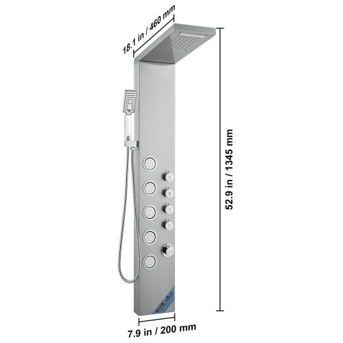 VEVOR 4 Shower Modes Shower Panel System, Rainfall, Waterfall, 5 Full Body Massage Jets and 3-Setting Handheld Shower Head with 59" Hose, Stainless