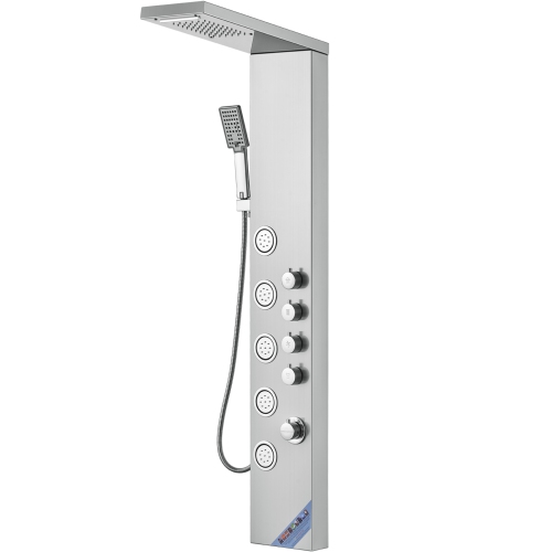 VEVOR 4 Shower Modes Shower Panel System, Rainfall, Waterfall, 5 Full Body Massage Jets and 3-Setting Handheld Shower Head with 59" Hose, Stainless