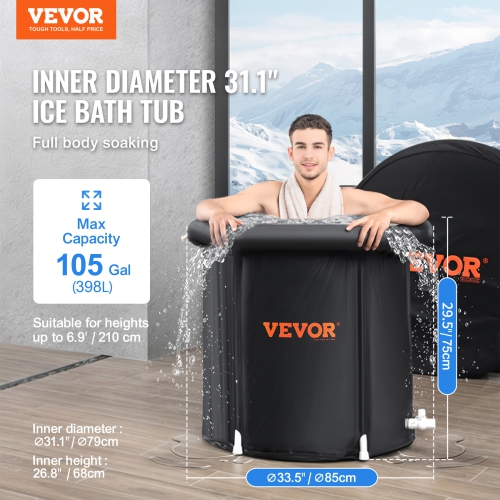 VEVOR 87 Gal Ice Bath Tub, Cold Water Therapy Plunge Tub for Athletes, Portable Outdoor Ice Barrel Plunge Pool for Recovery, Inflatable Folding