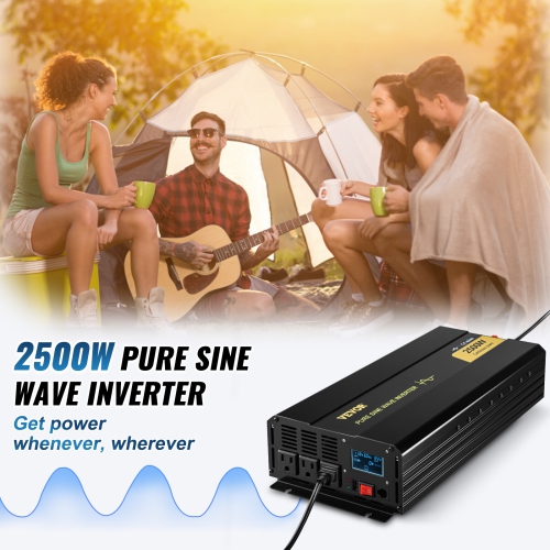 VEVOR 2500 Watt Pure Sine Wave Inverter, DC 12V to AC 120V Car Inverter, with USB Port, LCD Display, and Remote Controller Power Converter, for RV
