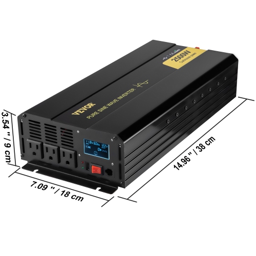 VEVOR 2500 Watt Pure Sine Wave Inverter, DC 12V to AC 120V Car Inverter, with USB Port, LCD Display, and Remote Controller Power Converter, for RV