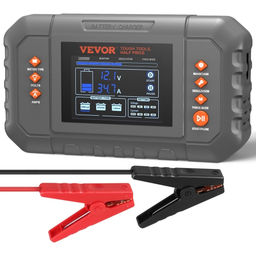 VEVOR 35-Amp Smart Battery Charger, Lithium LiFePO4 Lead-Acid Car Battery Charger with LCD Display, Trickle Charger Maintainer Desulfator for Boat