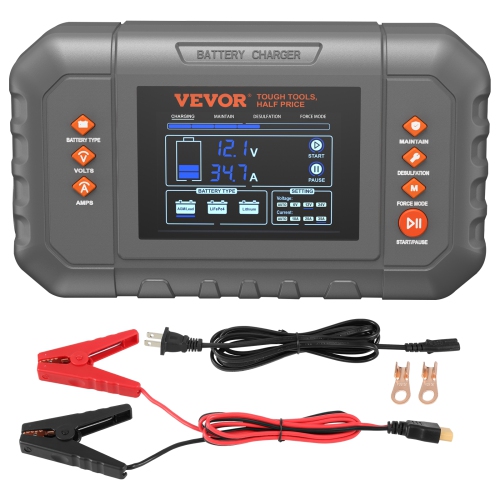 VEVOR 35-Amp Smart Battery Charger, Lithium LiFePO4 Lead-Acid Car Battery Charger with LCD Display, Trickle Charger Maintainer Desulfator for Boat