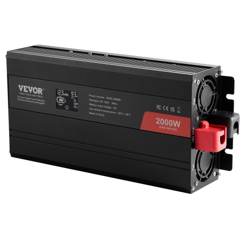 Onduleur à onde sinusoïdale pure de 2000 W de VEVOR, onduleur 12&nbsp;V c.c. à 110&nbsp;V c.a. avec 2 prises c.a., 2 port USB 1 de type C, écran LCD