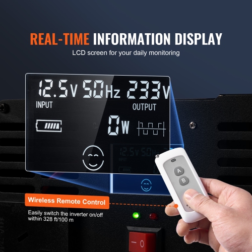 Onduleur à ondes sinusoïdales modifié VEVOR 5000&nbsp;W, convertisseur de courant continu 12&nbsp;V à 120&nbsp;V c.a. avec 6 prises c.a., 2 port USB