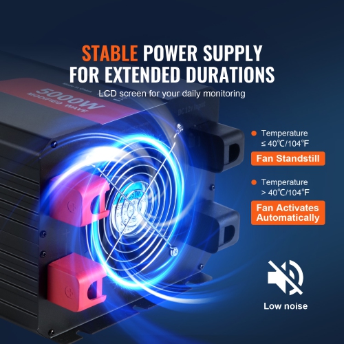 Onduleur à ondes sinusoïdales modifié VEVOR 5000&nbsp;W, convertisseur de courant continu 12&nbsp;V à 120&nbsp;V c.a. avec 6 prises c.a., 2 port USB