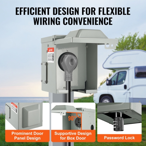 VEVOR 30 Amp RV Power Outlet Box, 125/250 Volt, Enclosed Lockable Outdoor RV Receptacle Box, NEMA TT-30R Weatherproof Electrical Panel, for RV Camper