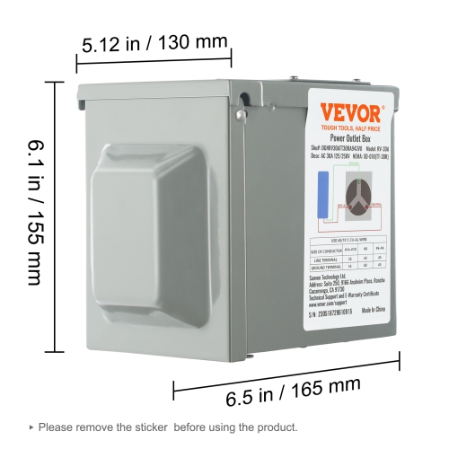 VEVOR 30 Amp RV Power Outlet Box, 125/250 Volt, Enclosed Lockable Outdoor RV Receptacle Box, NEMA TT-30R Weatherproof Electrical Panel, for RV Camper