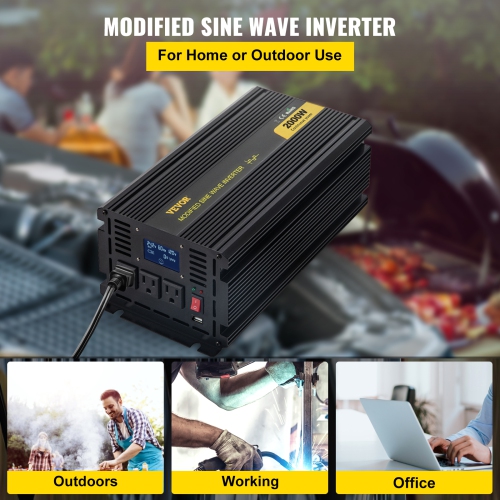 VEVOR 2000W Power Inverter, Modified Sine Wave Inverter, DC 12V to AC 120V Car Converter, with LCD Display, Remote Controller, LED Indicator, AC