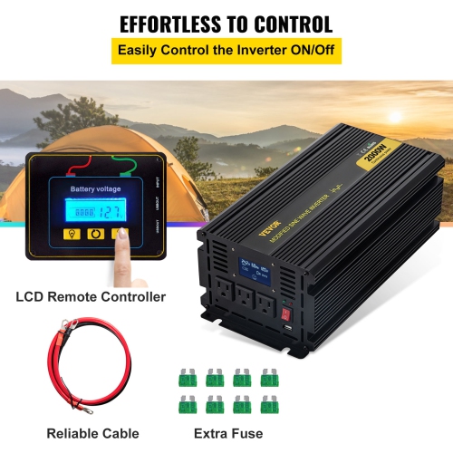 VEVOR 2000W Power Inverter, Modified Sine Wave Inverter, DC 12V to AC 120V Car Converter, with LCD Display, Remote Controller, LED Indicator, AC