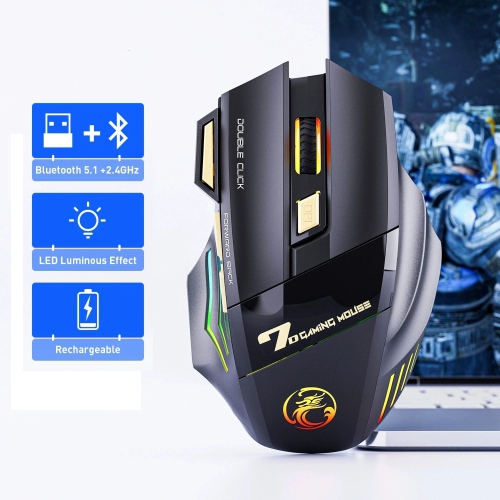 GW-X7 Wireless Gaming Mouse USB 3200DPI Dual Mode Rechargeable 7 Keys 2.4Ghz Silent Mouse Bluetooth 7-color Breathing LED