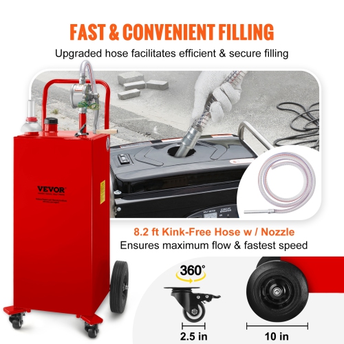 VEVOR 30 Gallon Fuel Caddy, Gas Storage Tank & 4 Wheels, with Manuel Transfer Pump, Gasoline Diesel Fuel Container for Cars, Lawn Mowers, ATVs,