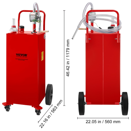 VEVOR 30 Gallon Fuel Caddy, Gas Storage Tank & 4 Wheels, with Manuel Transfer Pump, Gasoline Diesel Fuel Container for Cars, Lawn Mowers, ATVs,