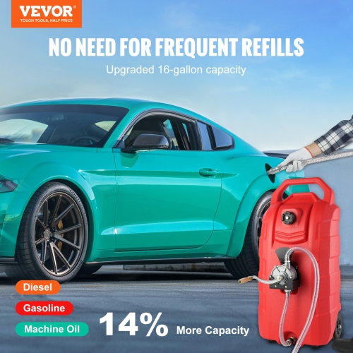 VEVOR 16 Gallon Fuel Caddy, 7.8 L/min, Portable Gas Storage Tank Container with Hand Pump Rubber Wheels, Fuel Transfer Storage Tank for Gasoline