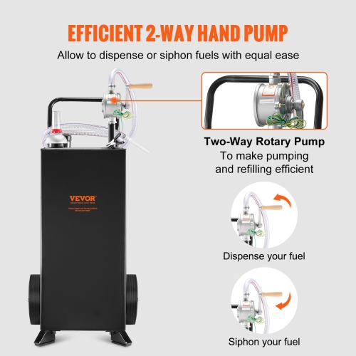 VEVOR 30 Gallon Gas Caddy, Fuel Storage Tank with Wheels, Portable Fuel Caddy with Manuel Transfer Pump, Gasoline Diesel Fuel Container for Cars,