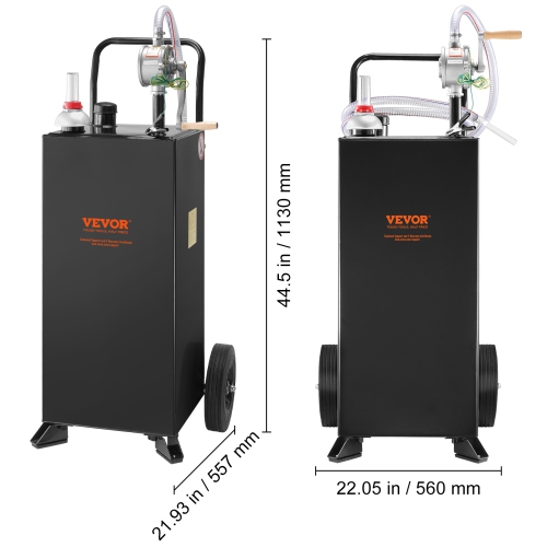 VEVOR 30 Gallon Gas Caddy, Fuel Storage Tank with Wheels, Portable Fuel Caddy with Manuel Transfer Pump, Gasoline Diesel Fuel Container for Cars,