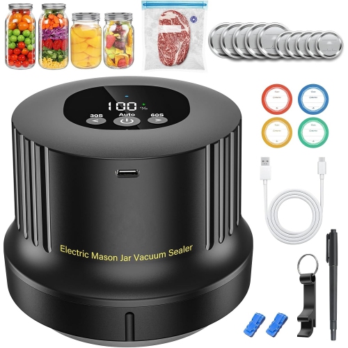 Image 1 of 5.. RROFKA Electric Mason Jar Vacuum Sealer Kit - Black