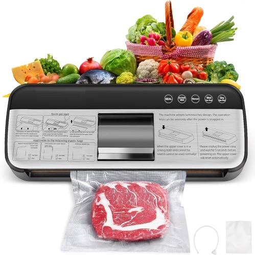 Image 1 of 5.. TEZILON Vacuum Sealer Machine Food Vacuum Sealer for Dry/Wet Food Jars - Black