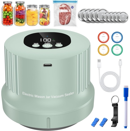 Image 1 of 5.. RROFKA Mason Jar Vacuum Sealer Kit-Full-Automatic-Jar-Sealer-Vacuum-Sealing - Green