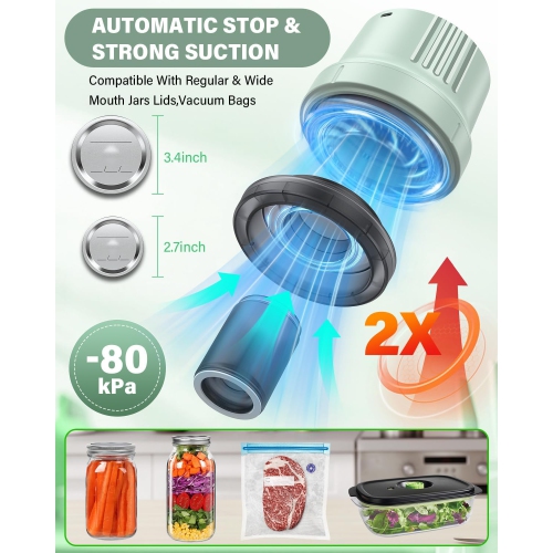 RROFKA Mason Jar Vacuum Sealer Kit-Full-Automatic-Jar-Sealer-Vacuum-Sealing - Green