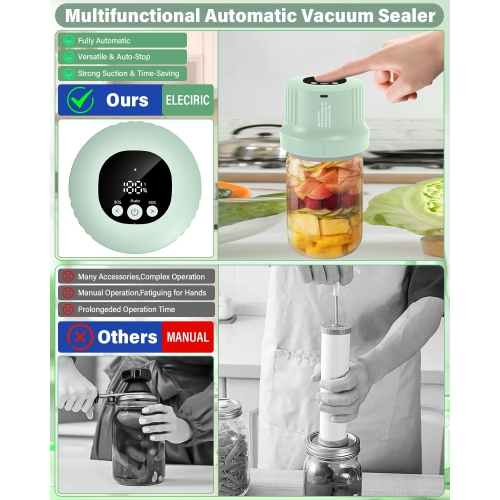 RROFKA Mason Jar Vacuum Sealer Kit-Full-Automatic-Jar-Sealer-Vacuum-Sealing - Green