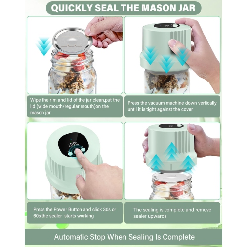 RROFKA Mason Jar Vacuum Sealer Kit-Full-Automatic-Jar-Sealer-Vacuum-Sealing - Green