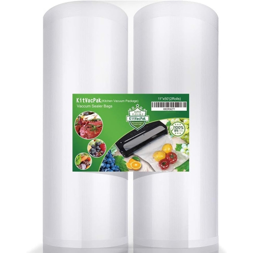 Image 1 of 5.. KitVacPak 11x50 2 Pack Food Sealer Vacuum Sealer Bags Rolls with Commercial Grade