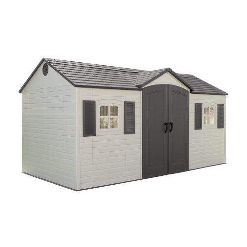 LIFETIME 8' X 15' Outdoor Storage Shed with Shutters, Windows, and Skylights