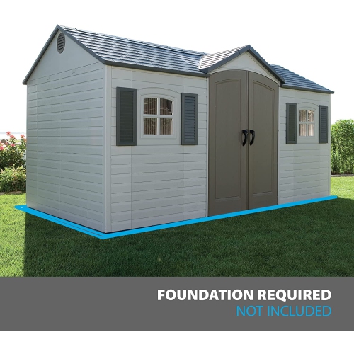 LIFETIME 8' X 15' Outdoor Storage Shed with Shutters, Windows, and Skylights