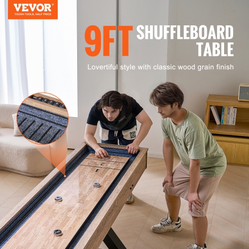 VEVOR Shuffleboard Table, 9 ft Shuffleboard for Family Game Rooms, 2 in 1 Shuffleboard and Bowling Combo Game Set, with Scratch-Resistant Playfield,