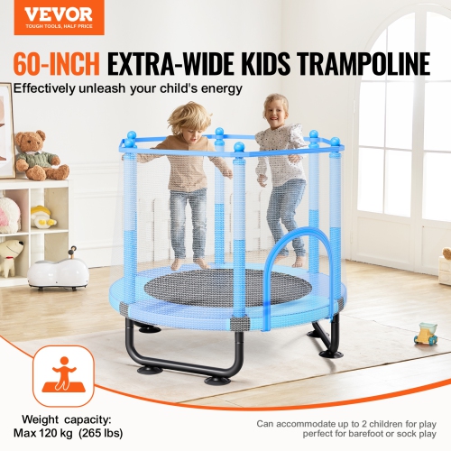 VEVOR 60" Kids Trampoline, 5FT Indoor Outdoor Trampoline, Mini Toddler Recreational Trampolinewith Safety Enclosure Net and Basketball Hoop, Gifts