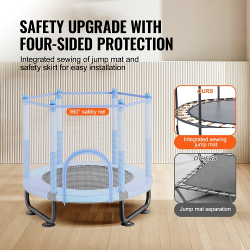 VEVOR 60" Kids Trampoline, 5FT Indoor Outdoor Trampoline, Mini Toddler Recreational Trampolinewith Safety Enclosure Net and Basketball Hoop, Gifts