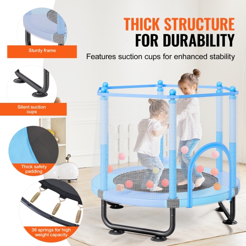 VEVOR 60" Kids Trampoline, 5FT Indoor Outdoor Trampoline, Mini Toddler Recreational Trampolinewith Safety Enclosure Net and Basketball Hoop, Gifts