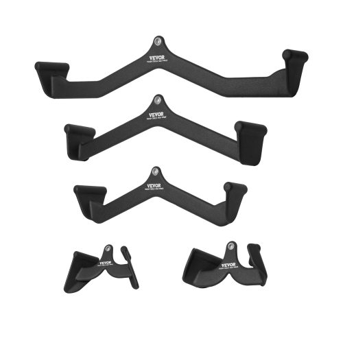 VEVOR LAT Pulldown Attachments, Cable Machine Rowing T-bar V-bar 5 Set, Tricep Pull Down Bar, Back Strength Training Rubber Coated Handle Grip, Bicep