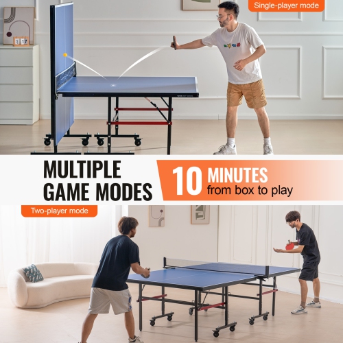 VEVOR Ping Pong Table, Professional Table Tennis Game, Indoor MDF Portable Table Tennis Table, Foldable Ping Pong Table with Quick Clamp Net,10