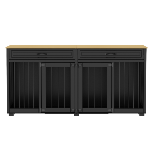 Famapy Elegant Double-Door Dog Crate Cabinet with Two Drawers and Spacious Compartments, Black