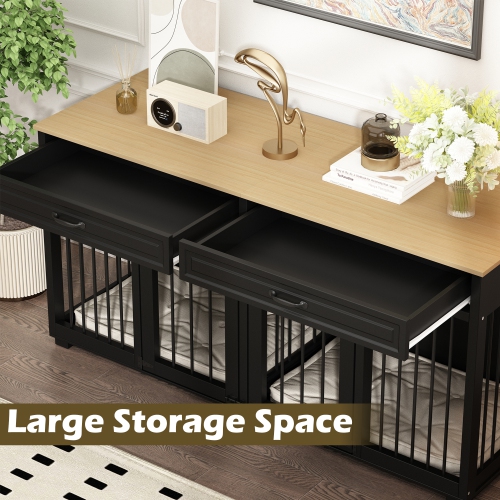 Famapy Elegant Double-Door Dog Crate Cabinet with Two Drawers and Spacious Compartments, Black