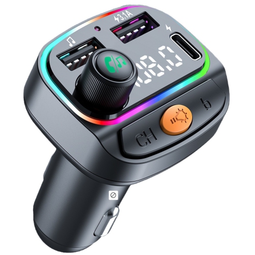 Émetteur FM pour voiture, lecteur MP3, récepteur audio mains libres avec adaptateur de recharge USB, récepteur/7 couleurs, LED rétroéclairé