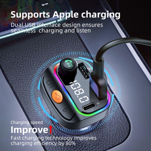 Émetteur FM pour voiture, lecteur MP3, récepteur audio mains libres avec adaptateur de recharge USB, récepteur/7 couleurs, LED rétroéclairé