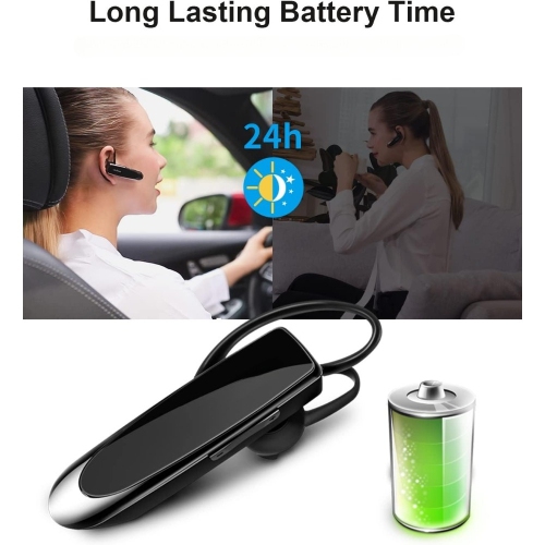 Oreillette Bluetooth sans fil Casque d'écoute mains libres 24 heures avec micro pour pilote iPhone Android Samsung
