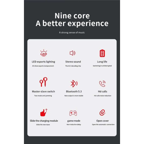 Gaming Bluetooth Earphone with Mic Bass Audio Stereo HiFi Wireless Earbuds Sports LED Headphones