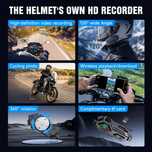 Motorcycle Helmet Bluetooth Headset Intercom 600m WiFi 1080P Lens Video Recorder and 120° Recording Waterproof Headset