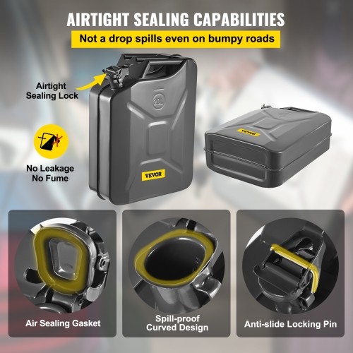 VEVOR 5.3 Gallon / 20 L Fuel Can, Portable Gas Can with Flexible Spout System, Rustproof ＆ Heat-resistant Steel Fuel Tank for Cars Trucks Equipment,